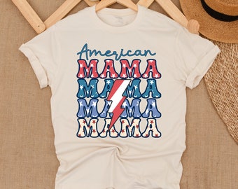 American Mama Retro T-shirt, 4th of July American Mama, Independence T-shirt , USA shirt,Mama Shirt, Women's 4th of July, 1776 Tee