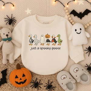 Spooky Goose Baby Romper Sweatshirt, Halloween Baby Outfit, Funny Goose Costume, Fall Baby Clothes, Toddler Halloween Outfit, Cute Baby Gift
