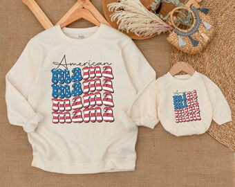 American Mama and Mini Sweatshirt, Mommy and me Outfit, 4th Of July Matching Mom and Baby Bodysuit, Baby Shower Gift,Mother's Day Shirts