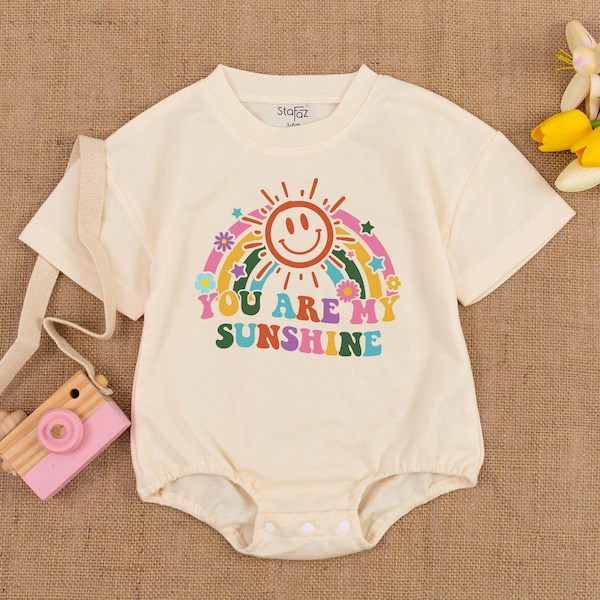 You are my sunshine - Hippie Baby Romper -Groovy Baby Girl Outfit-Groovy Summer Bubble Romper - Vintage Baby Romper-  Boho Bodysuit