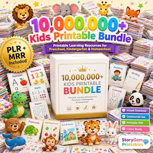 Paket med 10 miljoner aktivitetssidor för barn | Målarbilder, labyrinter, pussel (5–9 år) (digital nedladdning)