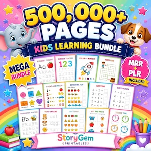 Paquete de aprendizaje para niños con más de 500 000 recursos, hojas de trabajo imprimibles y juegos (PLR/MRR).