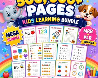 500,000+ Kids Learning Bundle, Printable Worksheets, Games (PLR/MRR)
