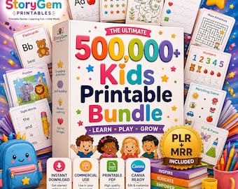 500,000+ Kids Learning Bundle, Printable Worksheets, Games (PLR/MRR)