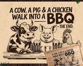Funny Farm BBQ Scene, Charcuterie Cutting Board PNG, Chopping Board Laser Wood Engraving File, Glowforge xTool CNC Ready, laser burn png