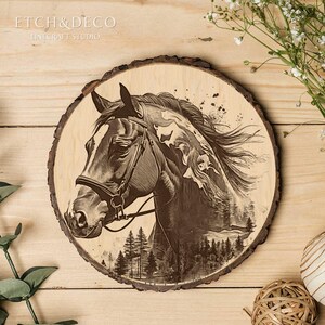 Horse Double Exposure Laser Engraving PNG, Wood Engraving file, Laser Ready File, Glowforge xTool CNC router Lightburn ready, Laser burn PNG image 4