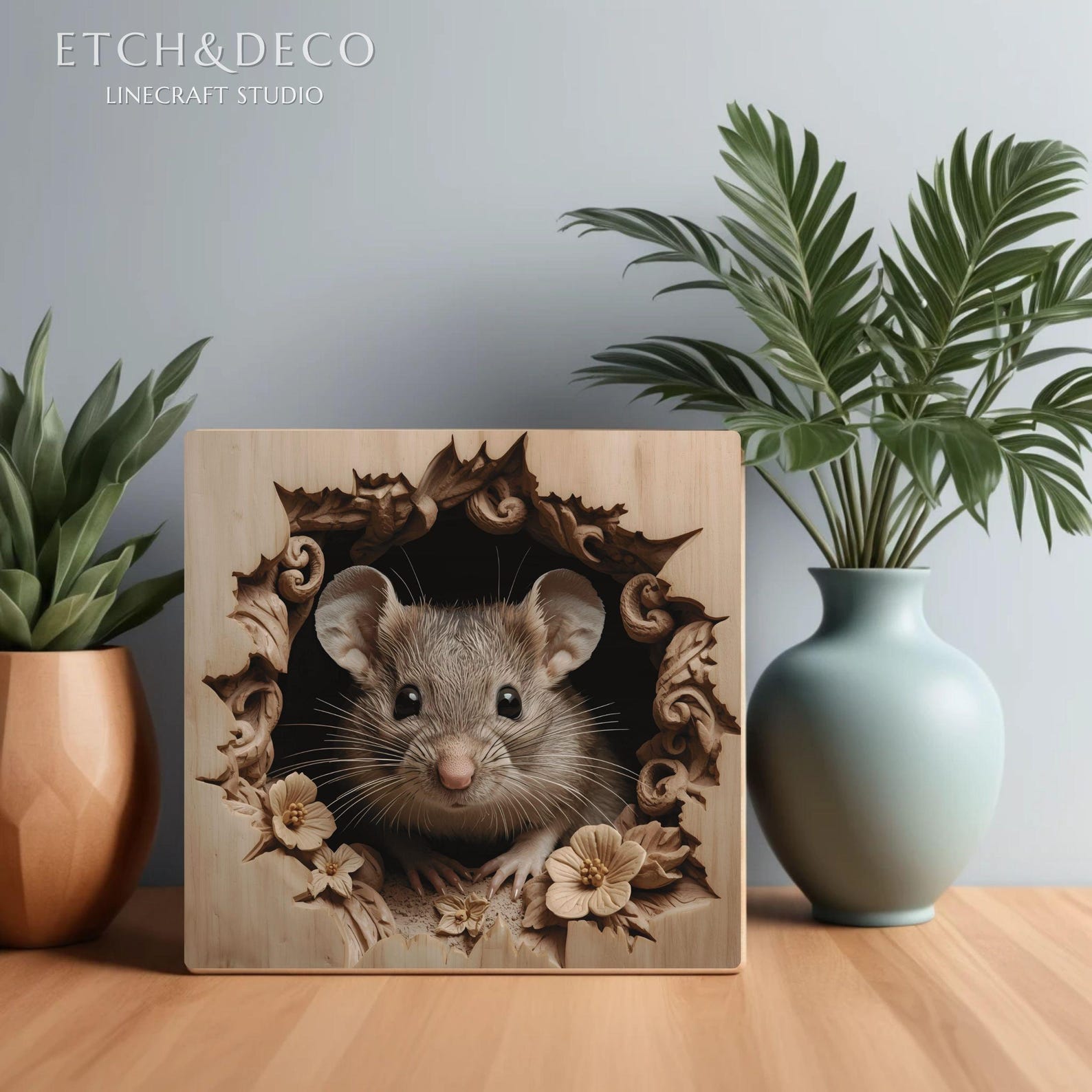 3D Illusion Cute Mouse PNG, File for Wood Laser Engraving, Rustic Cnc ...