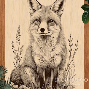 Forest Fox Laser Engraving PNG, Woodland Animal Laser burn File, Rustic Cutting Board Design, Glowforge xTool CNC Laser Cut File