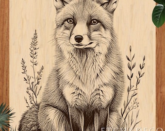 Forest Fox Laser Engraving PNG, Woodland Animal Laser burn File, Rustic Cutting Board Design, Glowforge xTool CNC Laser Cut File