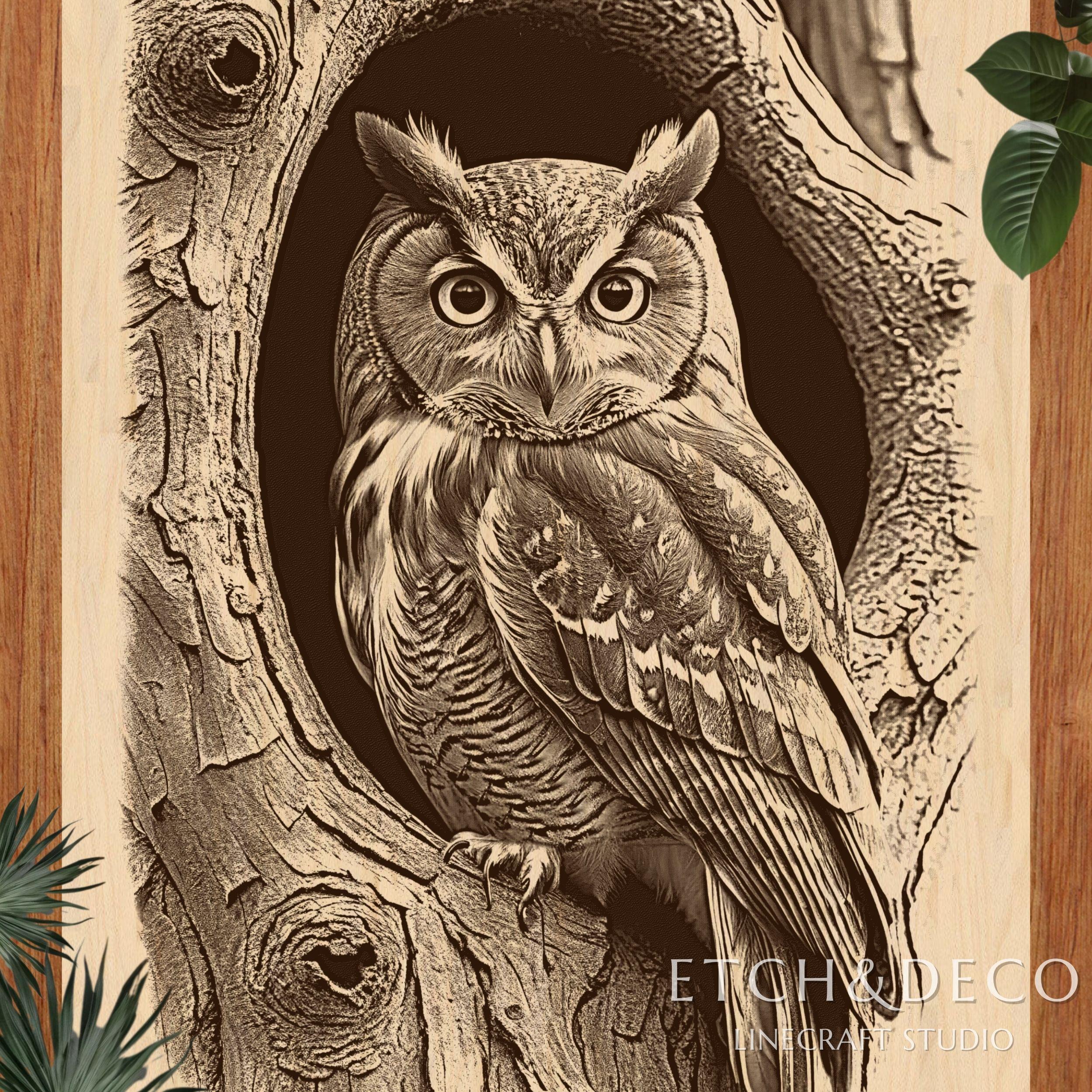 Great Horned Owl Laser Burn PNG, Etching Engraving File, Wildlife Cutting Board Art, Glowforge CNC W