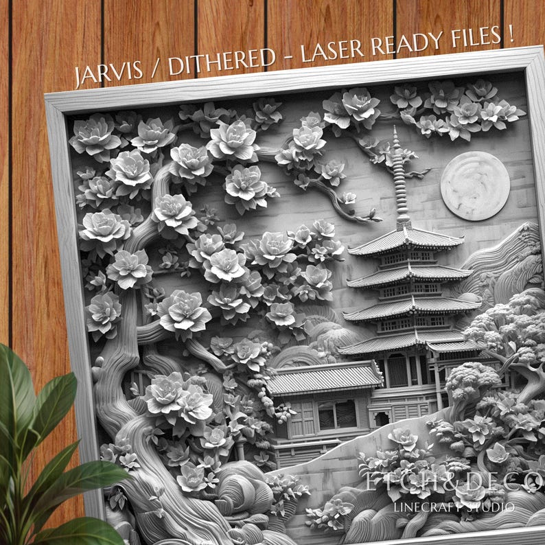 3D Illusion Japanese Temple PNG, File for Wood Laser Engraving, Cnc ...