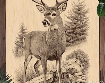 Forest Deer Laser Engraving PNG, Wood Gift Design, Digital Laser Burn Etching File, Glowforge xTool CNC Ready, Cutting Board Wood, LightBurn