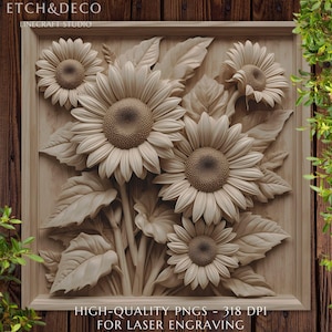 3D Illusion Sunflower for Wood Laser Engraving File, Laser burn PNG, Glowforge xTool LightBurn ready, CNC router file