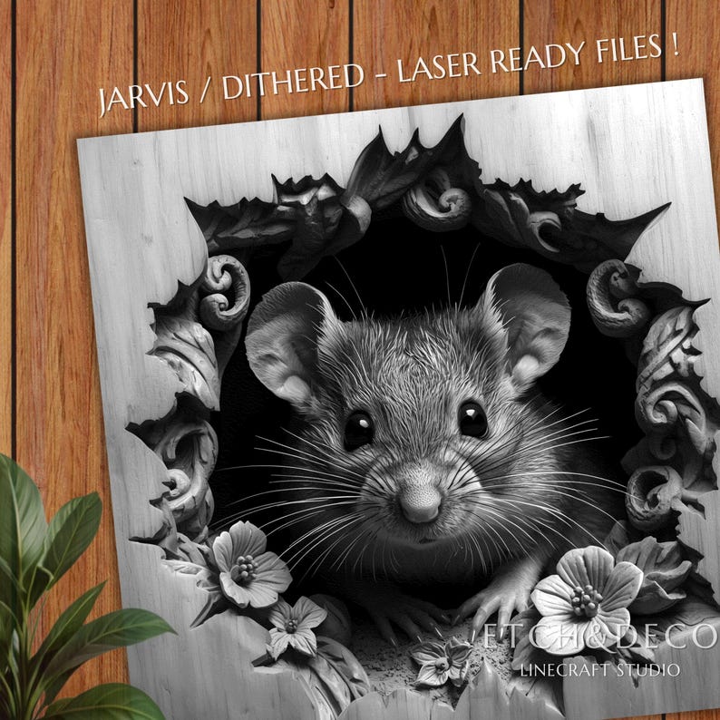 3D Illusion Cute Mouse PNG, File for Wood Laser Engraving, Rustic Cnc ...
