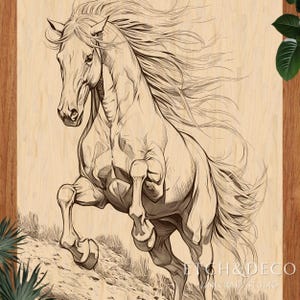 Wild Horse Laser Engraving PNG, Graceful Mustang Design for Wood, Etching Wood Laser Burn File, PNG for CNC, LightBurn xTool Glowforge Ready