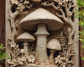 3D Illusion Forest Mushroom PNG, File for Wood Laser Engraving, Cnc design for Glowforge xTool LightBurn, Laser burn png, Cnc router file