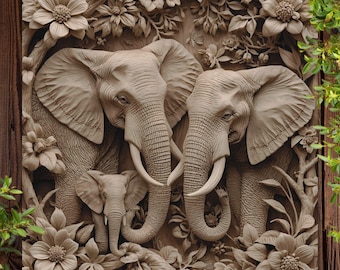 3D Illusion Elephant Family PNG, File for Wood Laser Engraving, Cnc design for Glowforge xTool LightBurn, Laser burn png, Cnc router file