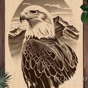 Bald Eagle Over Mountain Peaks PNG – Laser Engraving Wildlife Scene, Digital Download for Glowforge, CNC, xTool, Rustic Nature Decor