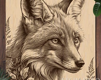 Fox Laser Engraving PNG, Wood Gift Design, Laser Burn Ready File, Glowforge xTool CNC router file, LightBurn File, Forest fox design
