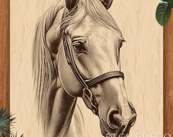 White Horse Laser Engraving File, Laser burn PNG for CNC, Rustic Farm Decor Glowforge xTool LightBurn ready, Cutting Board Wood laser Design