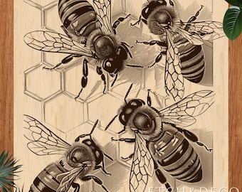 Honey Bee Laser Burn PNG, Laser Engraving PNG, Rustic Wood Gift Design, Digital Laser Cut File, Glowforge xTool LightBurn CNC Ready