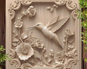 3D Illusion Hummingbird Over Flower File for Wood Laser Engraving PNG, Glowforge xTool LightBurn ready, Laser burn png, Cnc router file