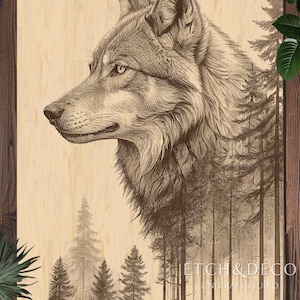 Wolf Forest PNG Laser Engraving File | Digital Laser Cut Design | LightBurn xTool CNC Ready | Wildlife Cutting Board Art