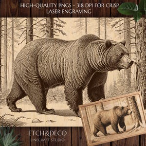 Bear in Forest PNG, Charcuterie Cutting Board Laser Engrave, Rustic Wildlife Board, Glowforge File, xTool PNG, CNC File,wood laser burn png