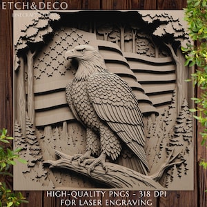 3D Illusion Patriotic Eagle Portrait PNG - Laser Engrave File for Glowforge, LightBurn, xTool - US Flag Wood Art, Сo2 Diode PNG File