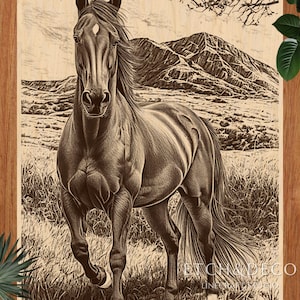 Wild Horse PNG Laser Burn File – Digital Laser Engraving PNG, Glowforge Ready, LightBurn, xTool, CNC, Cutting Board Design, farmhouse gifts