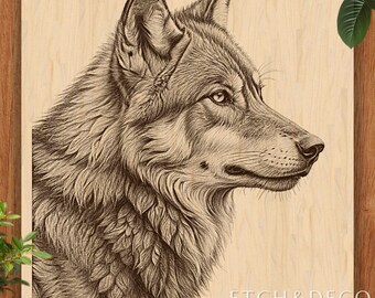 Forest Wolf PNG Wolf Wood Art, Engraved Animal Portrait, Wildlife Laser Burn File, CNC router file, LightBurn Ready, Cutting board design