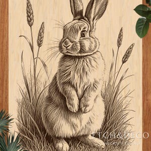 Cute Bunny Laser Engraving PNG, Standing Rabbit Wood Burn File, Rustic Gift for Nature Lovers, CNC Etching Art, Cutting Board Design