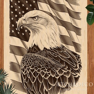 Bald Eagle American Flag PNG, Laser Engraving Patriotic Design, Wood Burn Etching Art, Glowforge xTool LightBurn CNC File, july 4th decor
