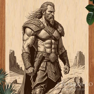 Viking Warrior PNG for Laser Engraving, Norse Wood Burn Design, CNC Woodworking File, Glowforge LightBurn xTool Ready, cutting board file