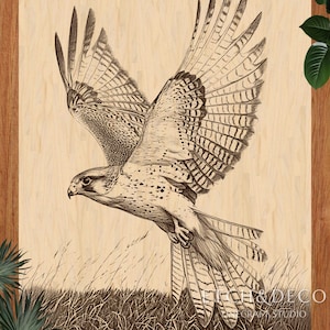 Soaring Hawk PNG Laser Burn, Laser Engraving PNG, Rustic Bird Cut File, Digital Wood Burn Design, Glowforge xTool CNC Ready, cutting board