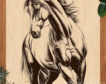 Majestic Horse Laser Burn PNG, Elegant Horse Engraving Design, Digital Laser File, Glowforge xTool CNC Ready, Rustic Gift Idea