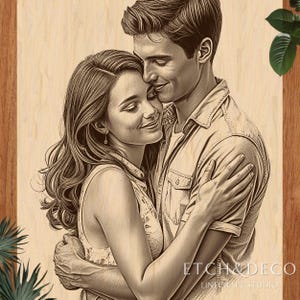 Couple Embrace PNG, Romantic Laser Burn PNG, Etching Engraving File, Love Silhouette for Glowforge xTool CNC, Wood Gift for Couples