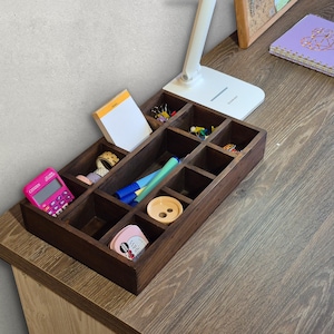 Houten bureau-organizer Houder voor pennen en visitekaartjes of make-uporganizer Housewarmingcadeau Woondecoratie