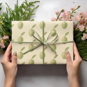 Olive Wrapping Paper, Botanical Gift Wrap, Nature Lover Present Wrap, Watercolor Packaging Paper, Eco-Friendly Gift Wrap, Garden Party