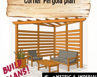 Corner Pergola Plan | DIY Modern L-Shaped Pergola | Outdoor Patio Shade Structure | Garden Wooden Pergola PDF Plans | Instant Download