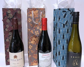 4 handgefertigte Weinbeutel aus recycelter Baumwolle (Einzelne Flasche - Assorted)