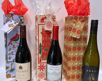 Paquete de 4 bolsas de regalo para botellas de vino navideñas hechas a mano
