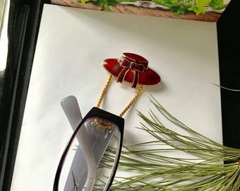 Red Hat Brooch - Eyeglass Holder Combination