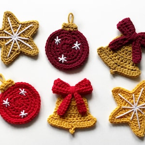Christmas Crochet Applique Pattern – Bell, Star & Bauble Motifs – Digital PDF Ornament Pattern