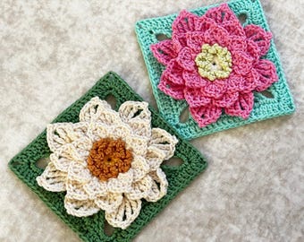 3D Flower Granny Square Crochet Pattern PDF – Textured Layered Floral Block, Afghan Square Motif