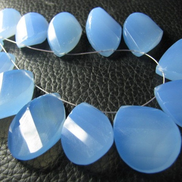 10 Pieces - Super -Blue Chalcedony Step Cut Briolettes - Size - 22x14 - 20x13mm Approx - Reduce From 18