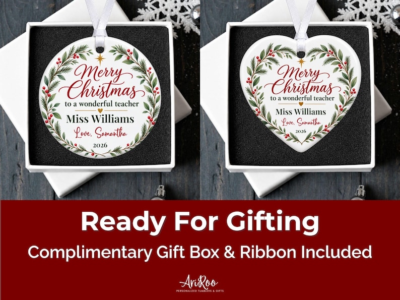Custom Teacher Ornament, Personalized Teacher Christmas Ornament Gift
