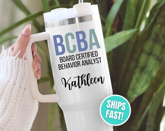 Personalized BCBA 40oz Tumbler, Board Certified Behavior Analyst Tumbler Cup with Handle, BCBA Travel Cup, Custom Behavior Analyst Gift