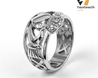Bague Claddagh Argent 925 - Symbole Amour Loyauté Amitié - Cœur Plaqué Or Jaune/rose - Avec Ou Sans Nœud Celtique - Boîte Cadeau - 7