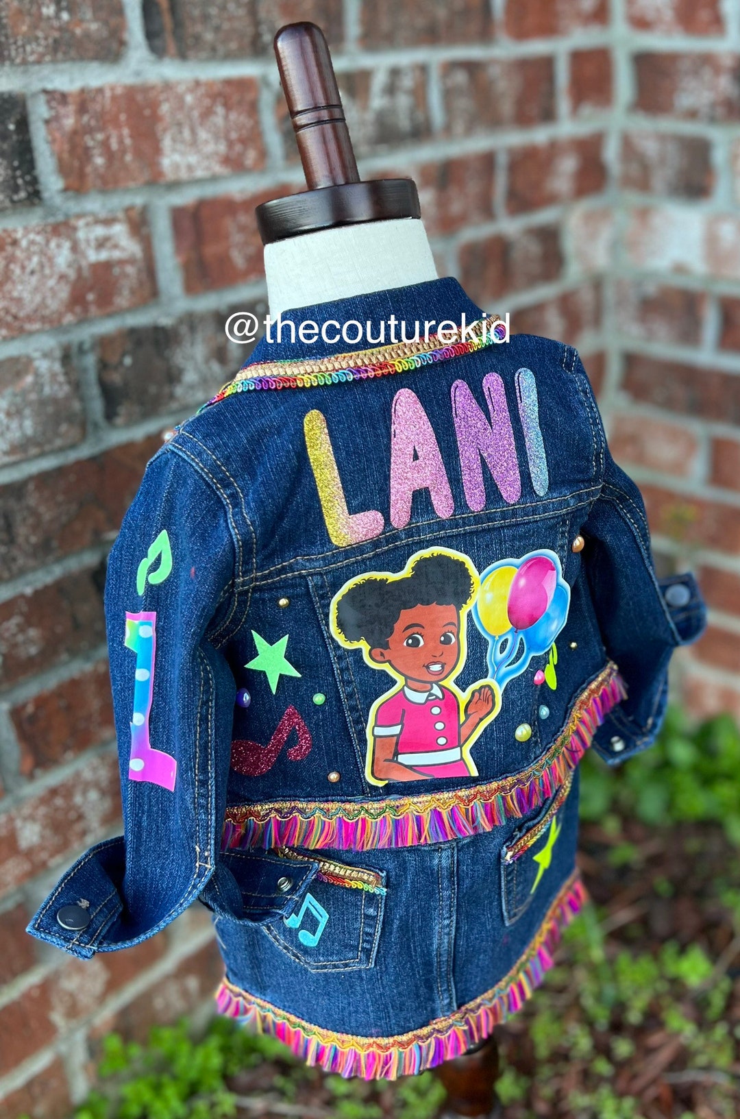 Custom Glitter, Sequins, Fringe and Pearls Gracies Corner Denim Jacket